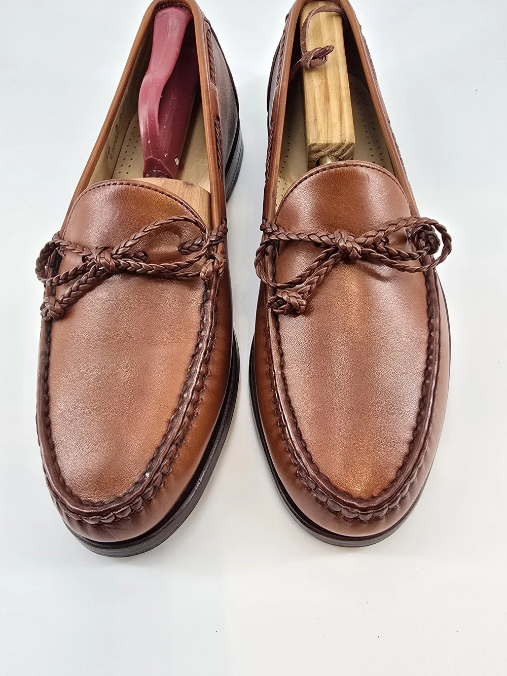 Allen Edmonds Colebrook Chestnut Brown Braided Tie Moccasin 10 B